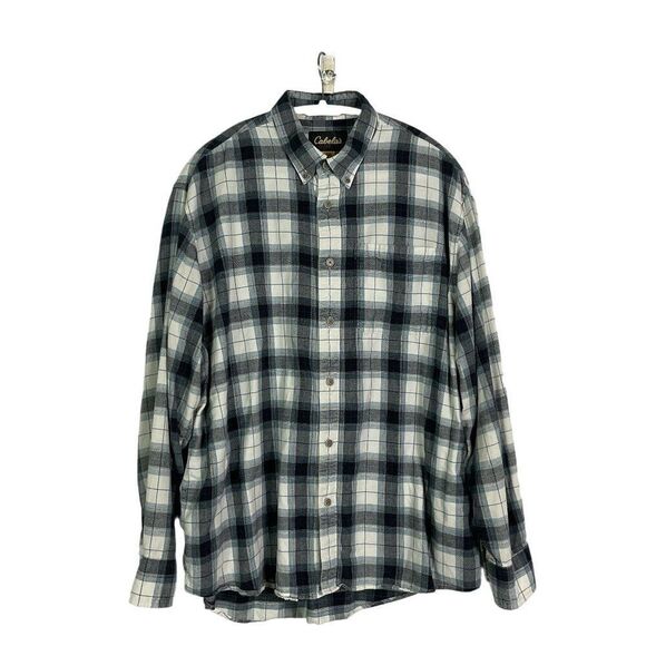 Cabela's Men's XL Plaid Button-Down Shirt 100% Cotton Blue/White - Picture 1 of 8